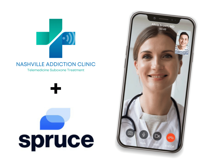 Screenshot of Nashville Addiction Clinic's telemedicine app showcasing virtual addiction treatment and Suboxone medication services