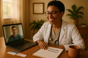 Telehealth provider discussing Suboxone pricing and insurance options with a patient
