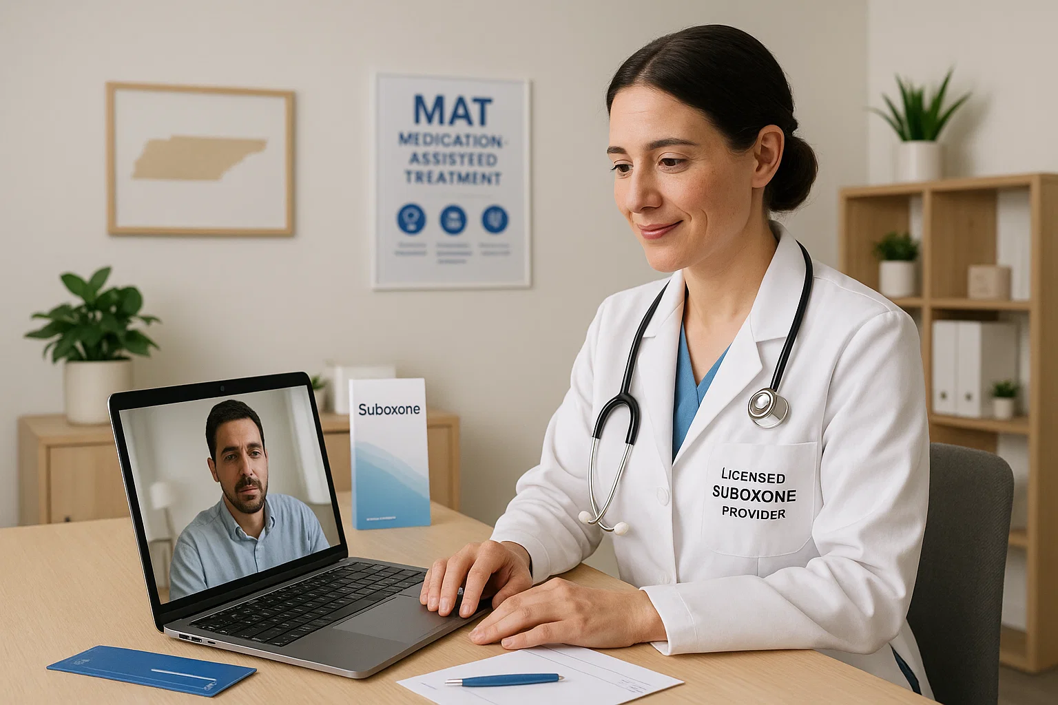 Suboxone provider on a video call helping a patient in rural Tennessee