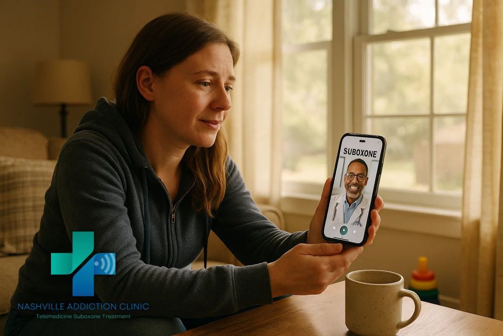 Woman attending same day Suboxone treatment online from her home in Tennessee