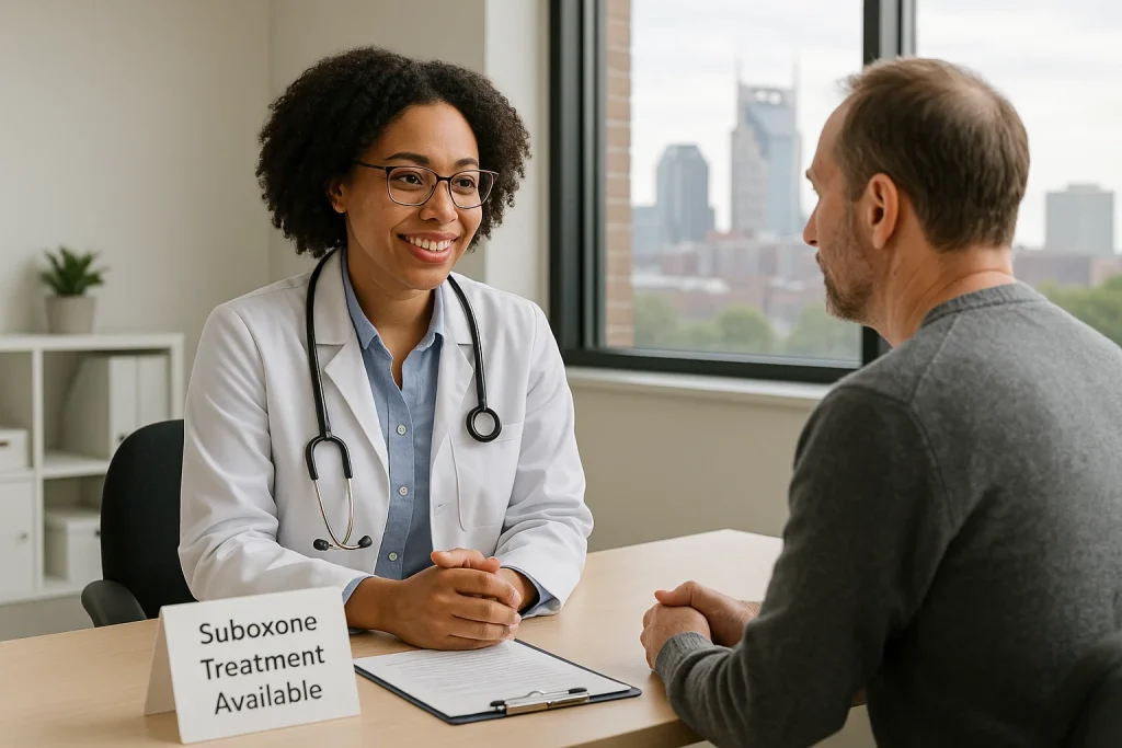 Modern Nashville medical office providing Suboxone treatment in a safe, professional outpatient setting for opioid addiction recovery.