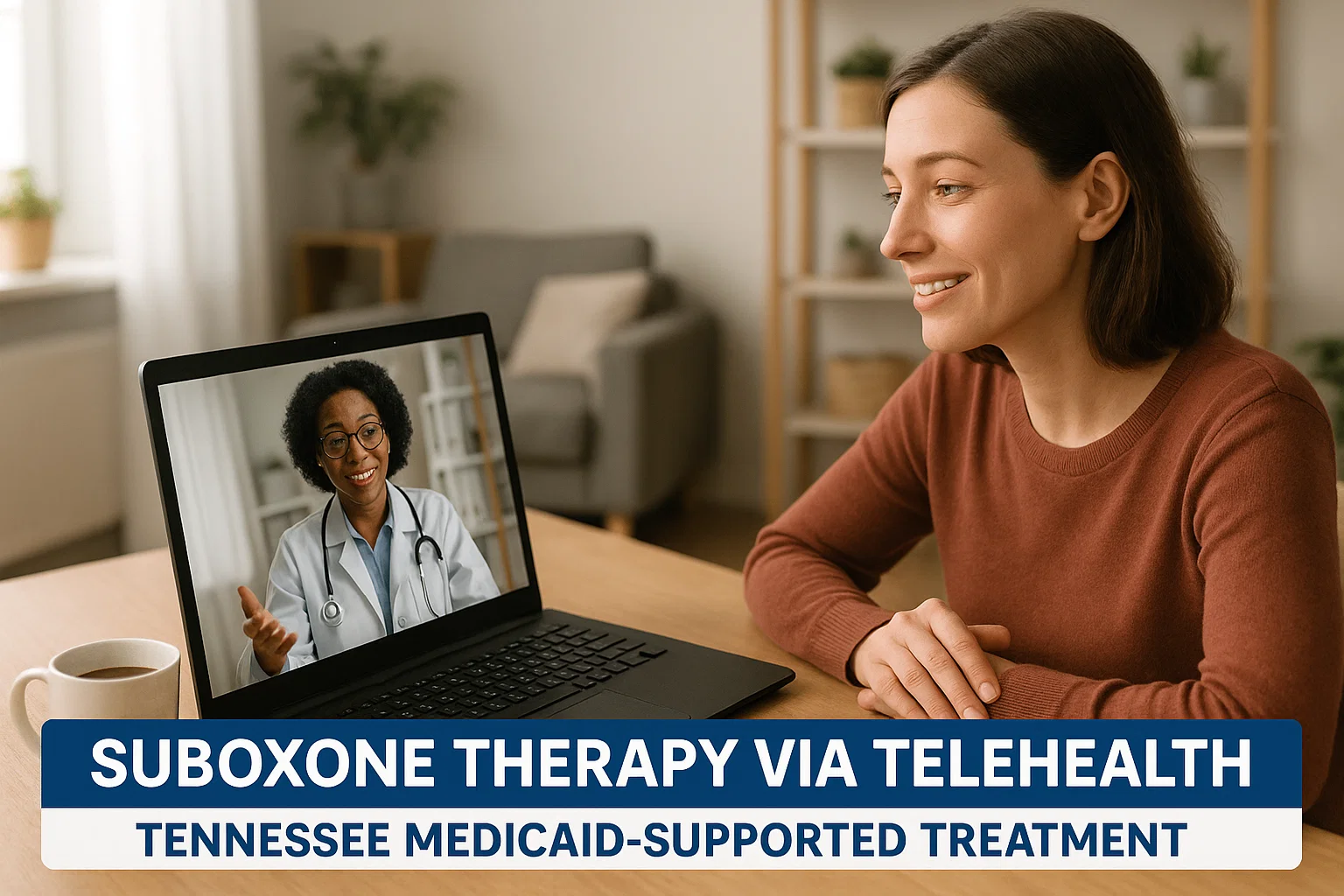Patient in Tennessee attending an online Suboxone therapy session with TennCare coverage for affordable, accessible addiction recovery.