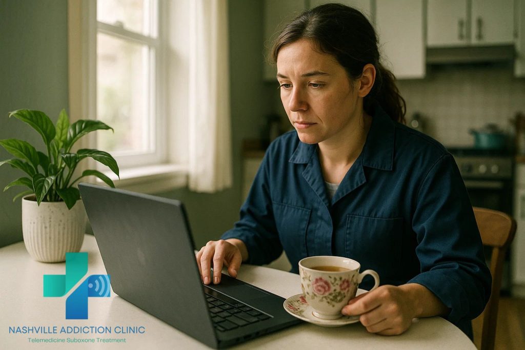 Person receiving private TN Suboxone treatment online from home