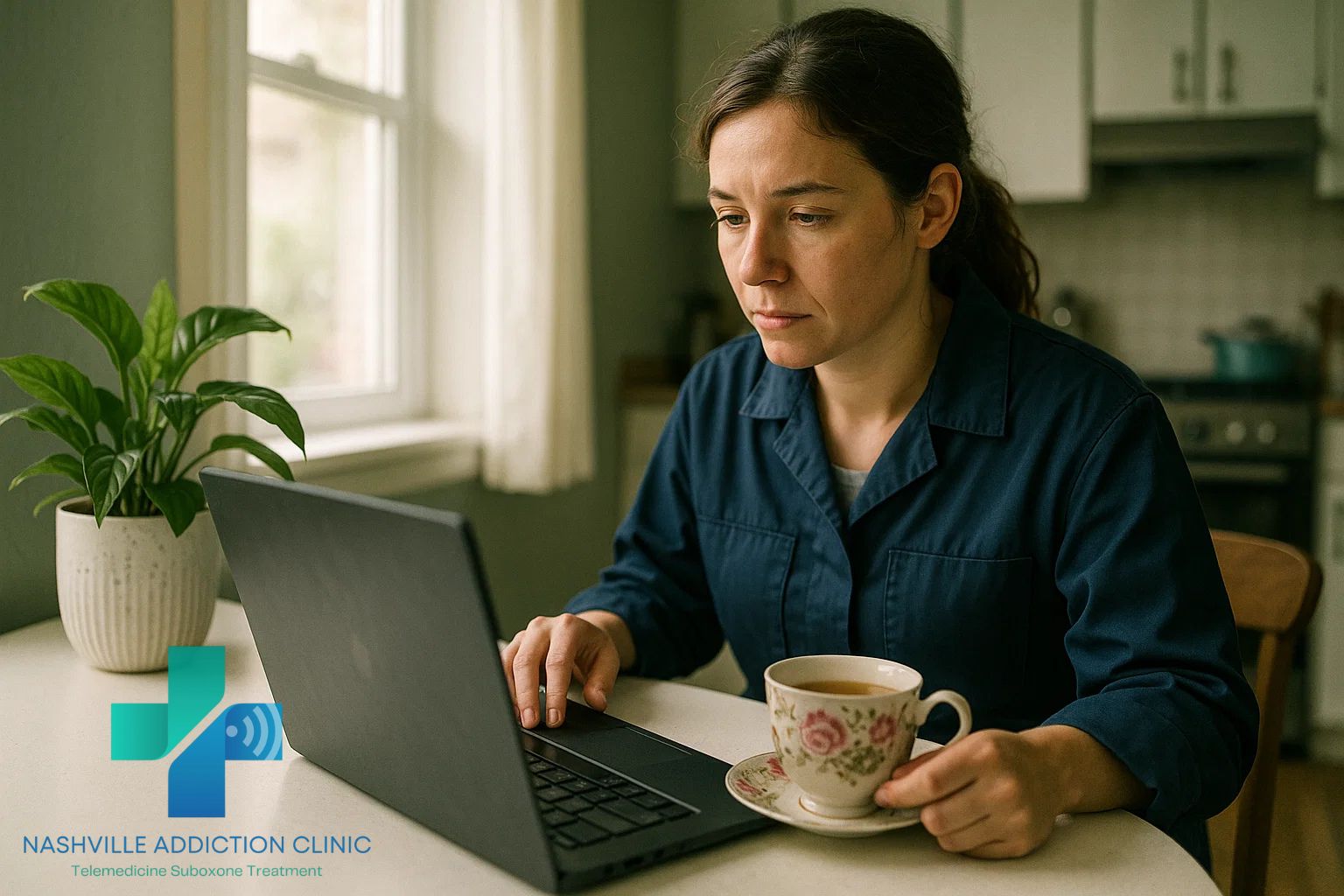 Person receiving private TN Suboxone treatment online from home
