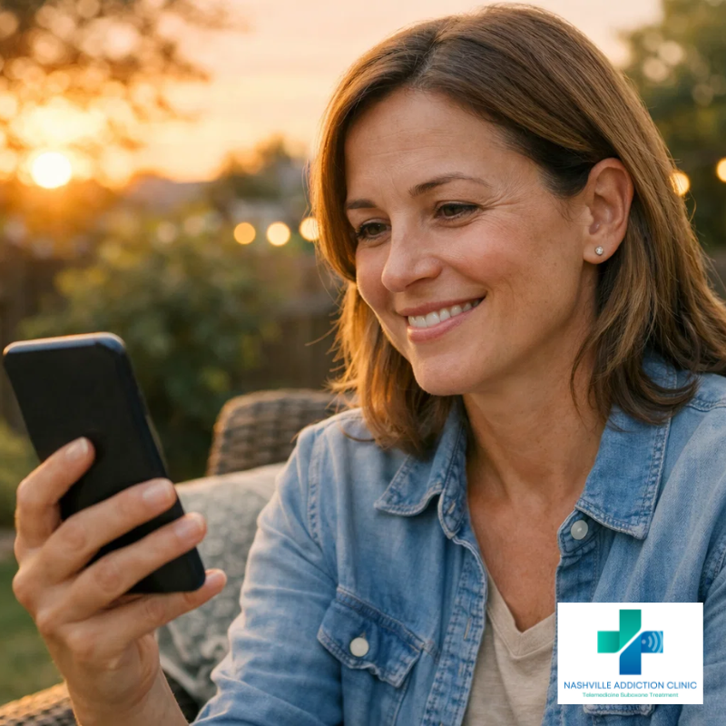 Patient attending a private online Suboxone telemedicine appointment in Tennessee with Nashville Addiction Clinic