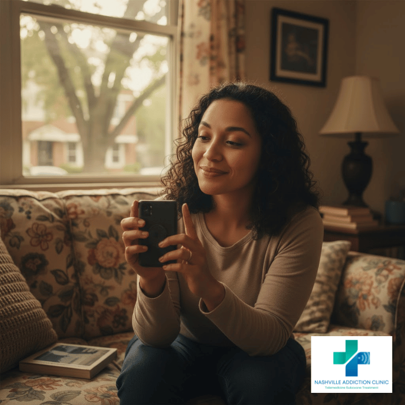 Tennessee man on a video visit with an online Suboxone doctor from Nashville Addiction Clinic