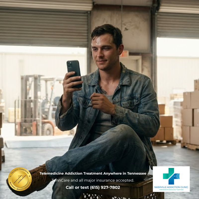 Patient in Murfreesboro TN attending virtual Suboxone appointment