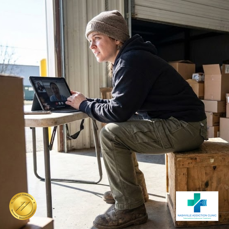 Person experiencing tianeptine withdrawal symptoms at home in Tennessee