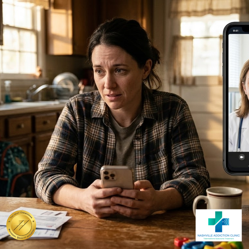 Virtual Suboxone doctor visit on smartphone at home