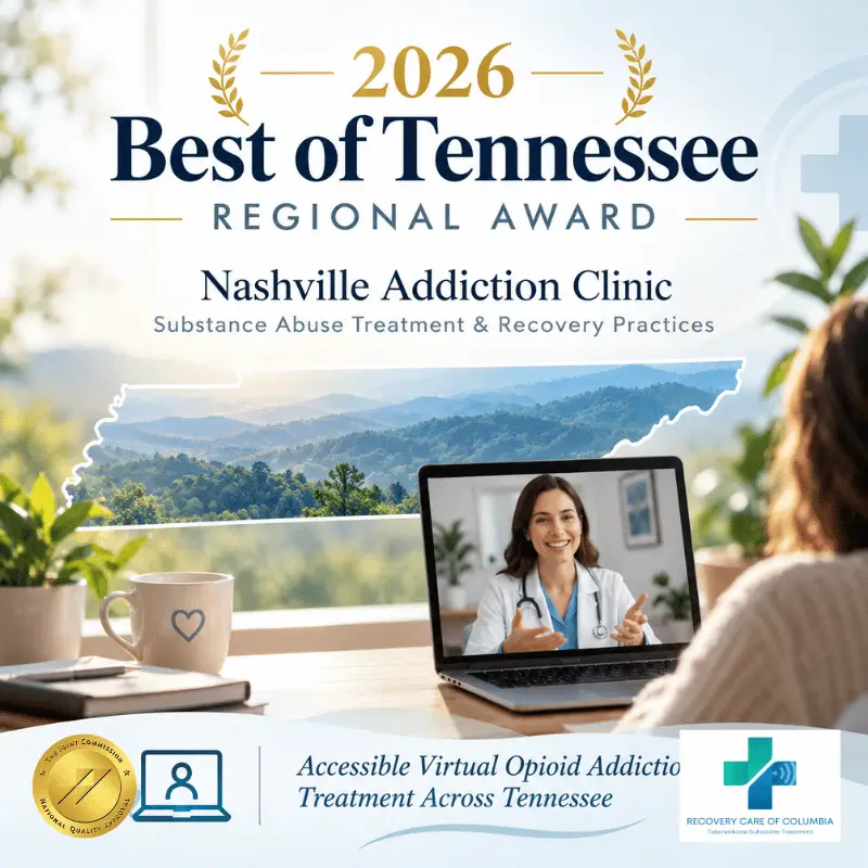 Nashville Addiction Clinic 2026 Best of Tennessee Regional Award for substance abuse treatment and recovery practices.